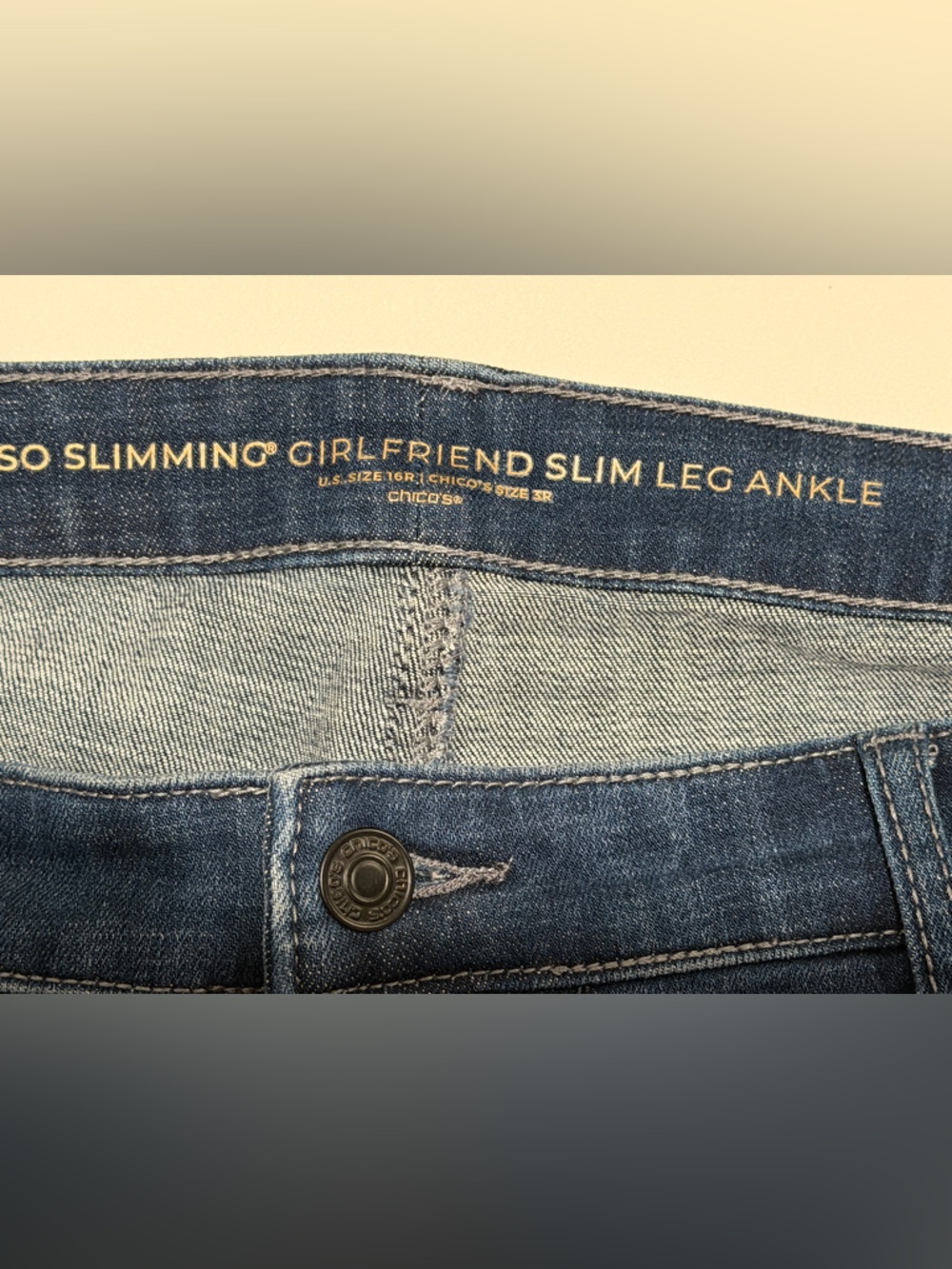 Chico's sz 3 (16) So Slimming Girlfriend Slim Leg Ankle w/Black Sequin Scrolls - Picture 8 of 9